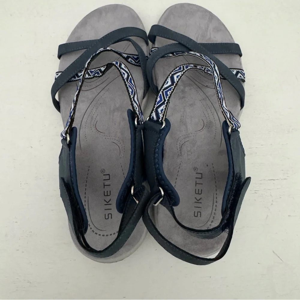 Siketu Embroidered Outdoor Comfort Sandals Navy Blue Size 42